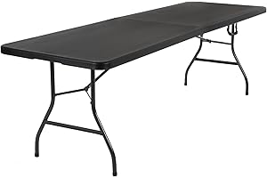 COSCO Fold-in-Half Banquet Table w/Handle, 8ft, Black