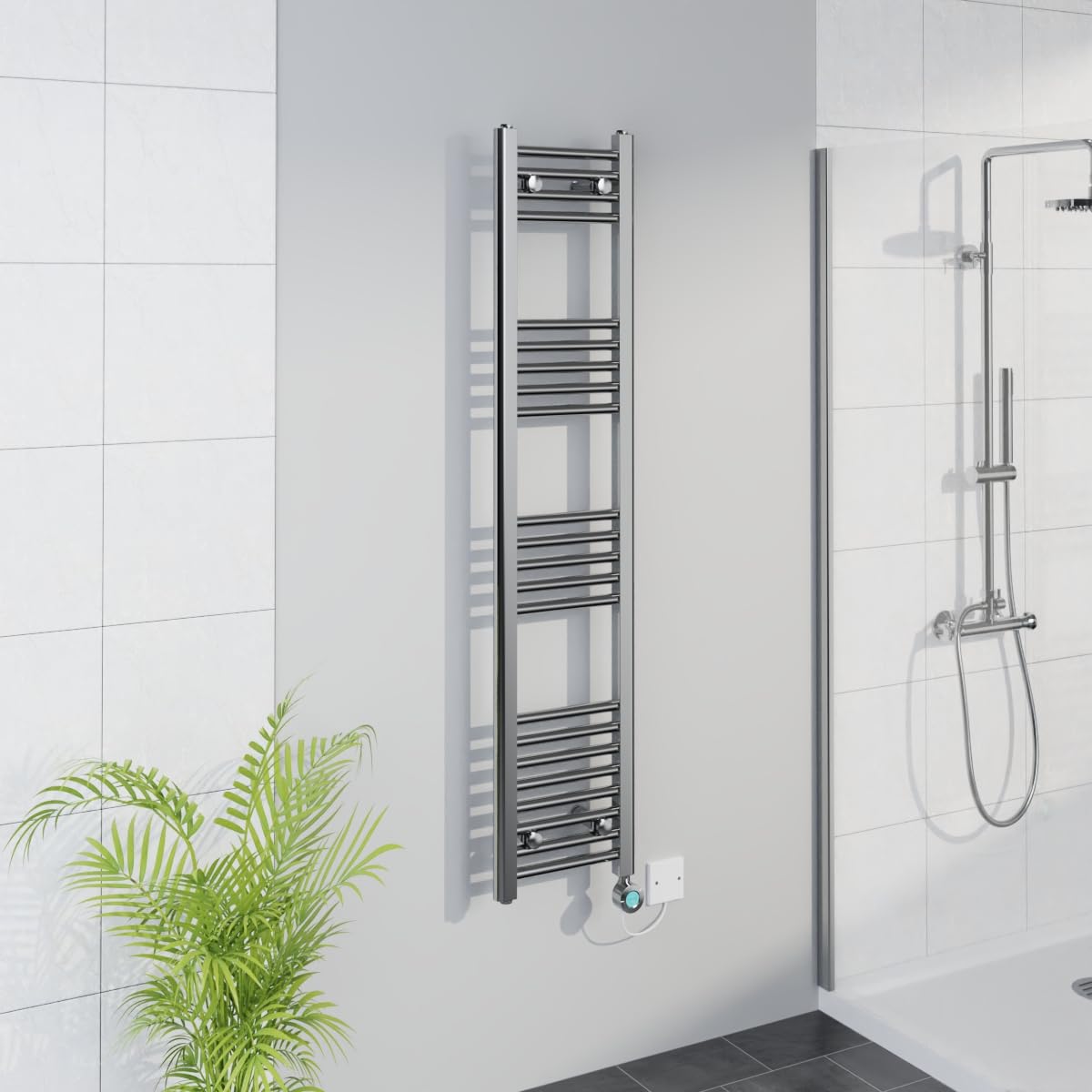 Warmehaus WiFi Electric Bathroom Straight Radiator Timer 1400x300mm Chrome