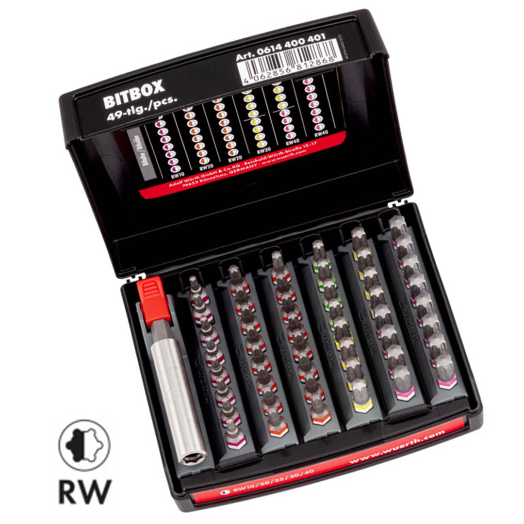 Würth Bitbox RW 49 Teile Set RW10 RW20 RW25 RW30 RW40 Bit Satz + Bithalter für ASSY Schrauben 0614400401