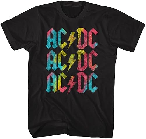 Camiseta ACDC Hard Rock Band Music Group Rainbow Repetir para adultos, Negro