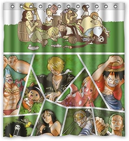 One Piece Straw Hat Pirate Group Members,White Green Shower Curtain,66"(w) x 72"(h)