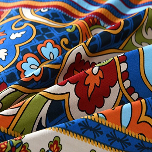 Image of FADFAY Exotic Boho Style Bed Sheet Set Colorful Bohemian Bedding Paisley Design Bedding Sets Super Soft Brushed Cotton Stripped Bedding 4Pcs-King