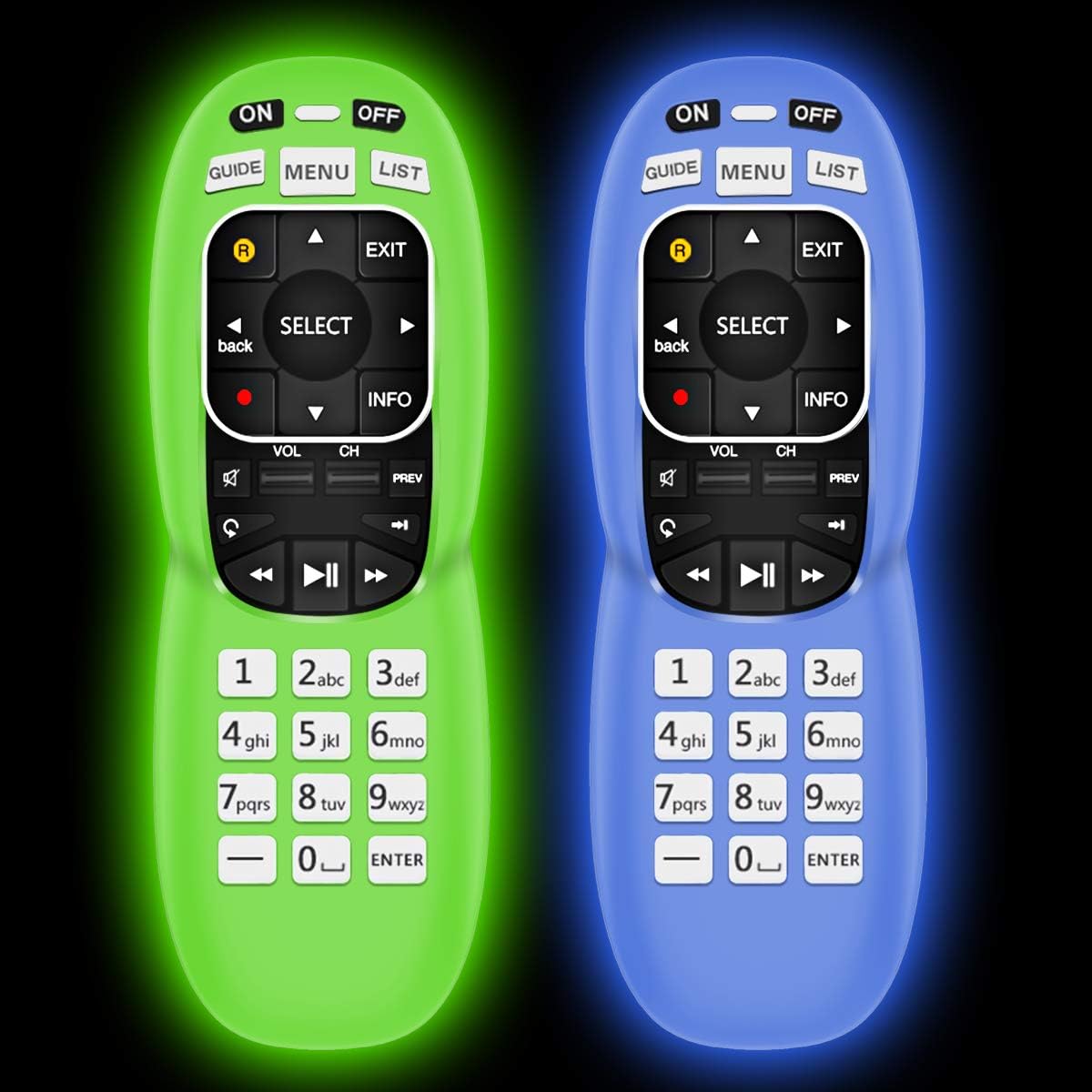 2 Packs Remote Silicone Cover for DirecTV, Alquar Anti Slip Shockproof Protective Cover with Lanyard Compatible with DirecTV RC70, RC70H, RC71, RC71H, RC71B, RC72, RC73, RC73B (Glowing Blue/Green)