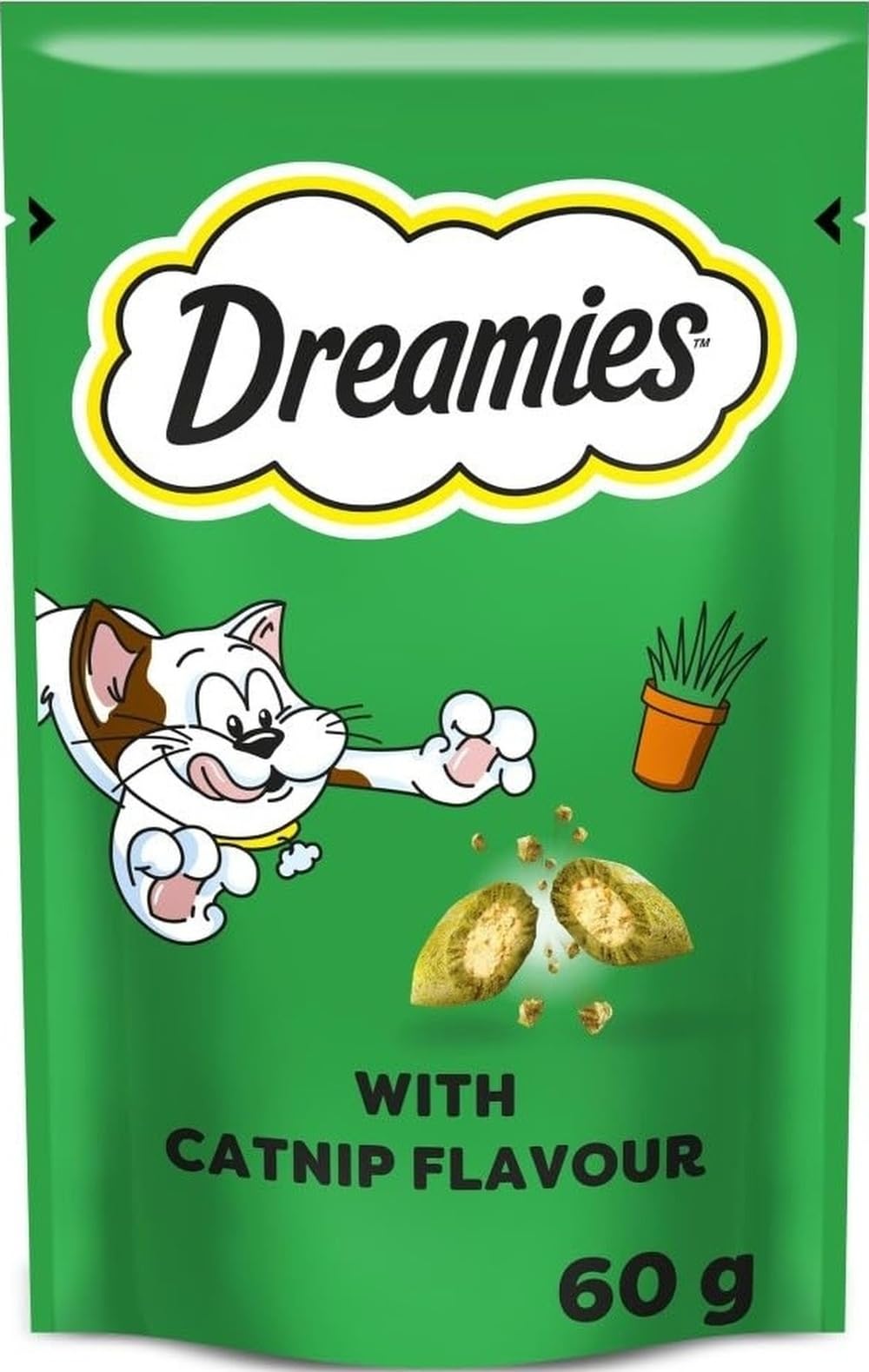 DREAMIES - Catnip Cat Treats - 8 x 60 g - Snacks with Delicious Catnip - Bulk Cat Food - Multipack Snacks 8 Pouches