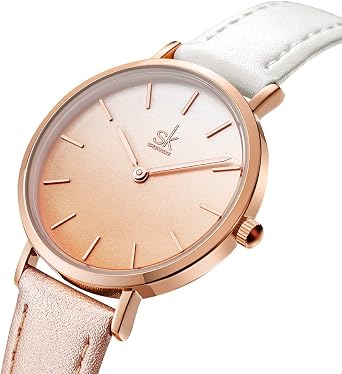 SK Ultra Thin Minialist Women's Watches Simple Two Hands Women's Dress Watch Leather Strap