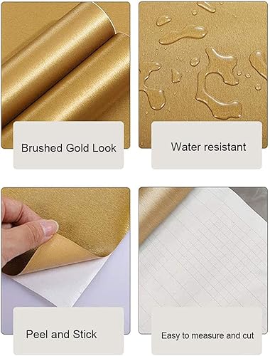 Miniatura 2 de Papel de contacto de acero inoxidable dorado metálico cepillado de vinilo autoadhesivo para refrigerador, lavavajillas, estufa, electrodomésticos de