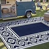 PureCozy Outdoor Patio Rug 6x9 Floral Waterproof Outside Navy Blue Area Rugs Reversible Plastic Straw Carpet Portable Boho Tapis Exterieur Mat for RV Deck Camping Entryance Porch Picnic Balcony Beach