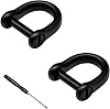 2 PCS D-Rings with Screw Shackle, 16 14 9mm Titanium Horseshoe D Ring Keyring with Screwdriver, Tiny DIY Purse Keychain Ring Black