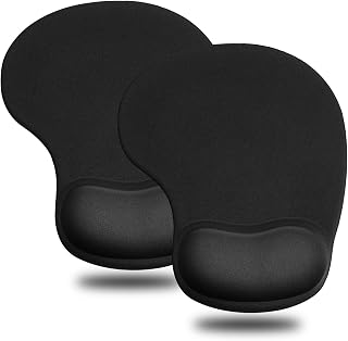 JIKIOU 2-Pack Ergonomic Mouse Pads with Gel Wrist Rest - Smooth Cloth Surface, Non-Slip PU Base, Wrist Pain Relief, Black