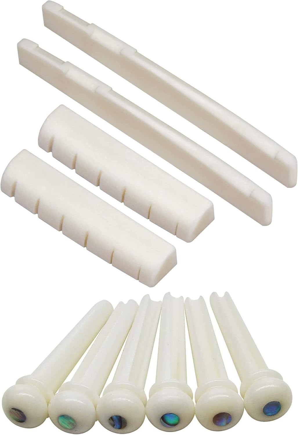 Blisstime 6 String Acoustic Guitar Bone Bridge Saddle and Nut and 6pcs Guitar Bone Bridge Pins Made of Real Bone : Musical Instruments