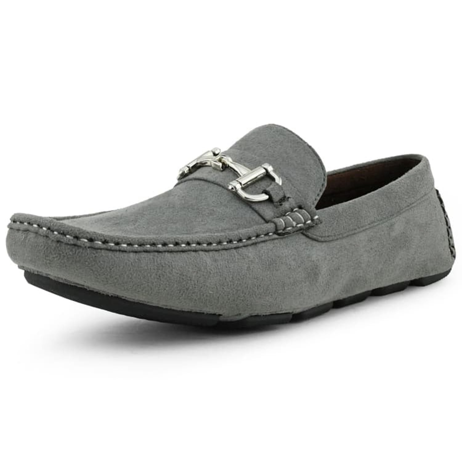 Amali Walken Men's Casual Slip-On Loafers, Driving Moccasin Shoes for Men with Silver Buckle, Available in Plush Microfiber and PU Leather
