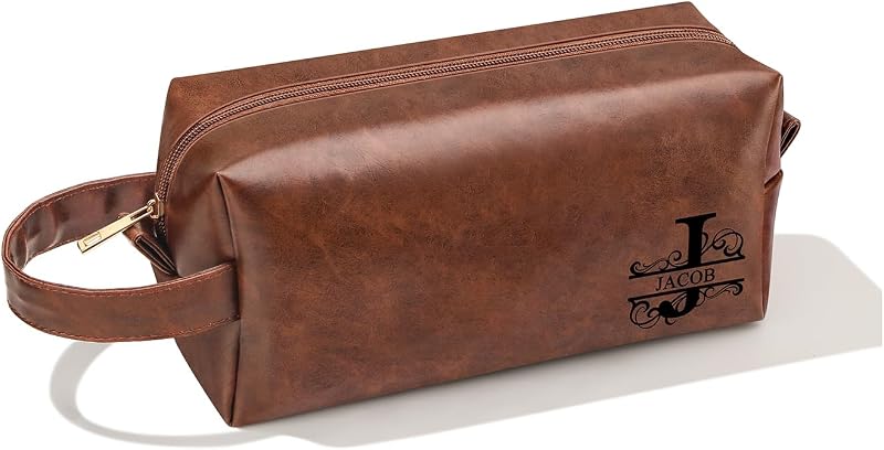 Necessaire de viagem JSENGIFT Jacob em couro, marrom, com zíper e alça para pendurar
