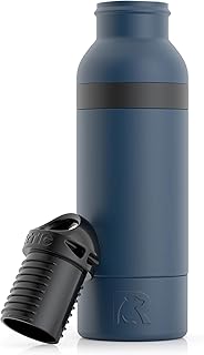RTIC Bottle Chiller, Insulated Cooler for 12oz Glass Soda or 16oz Aluminum Bottles, Double Wall Vacuum Insulation, Stainless Steel, Sweat Proof with Bottle Opener, Navy