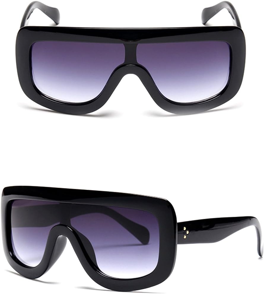 Retro Women Big Frame Square Sunglasses Oversized Shades Eyeglasses (Black&Grey)