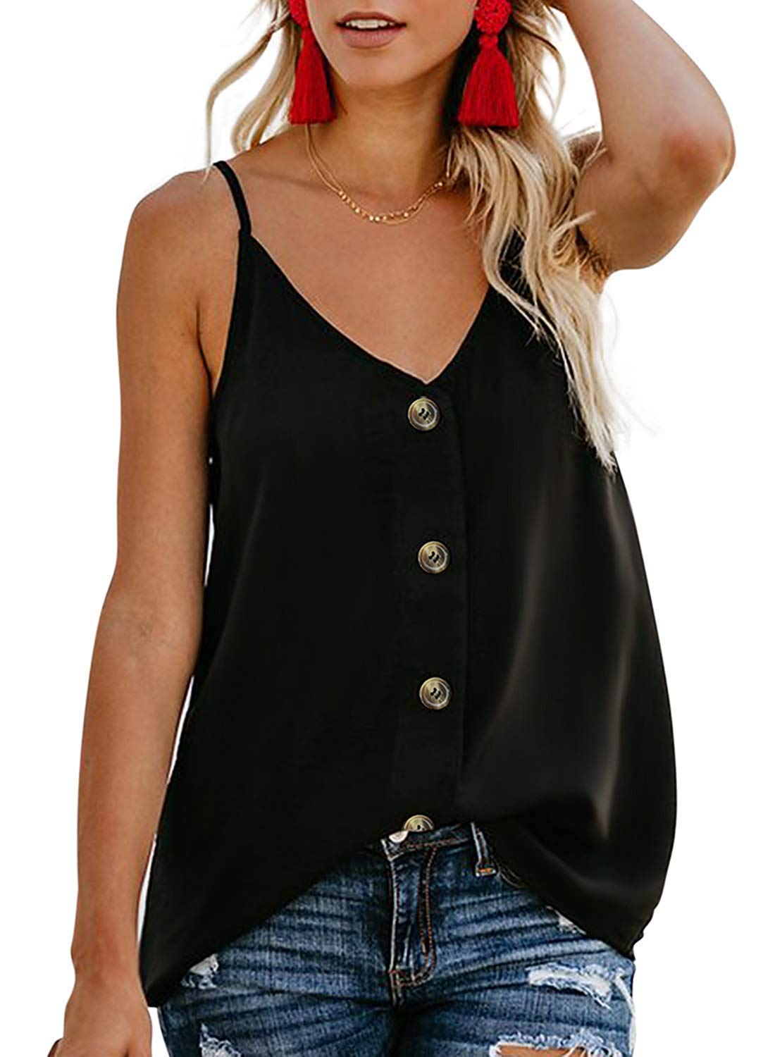 MOLERANI Mujeres Camisas sin Mangas Lindas Blusas Boho Cuello en V Correa de Espagueti Moda Cami Tank Top