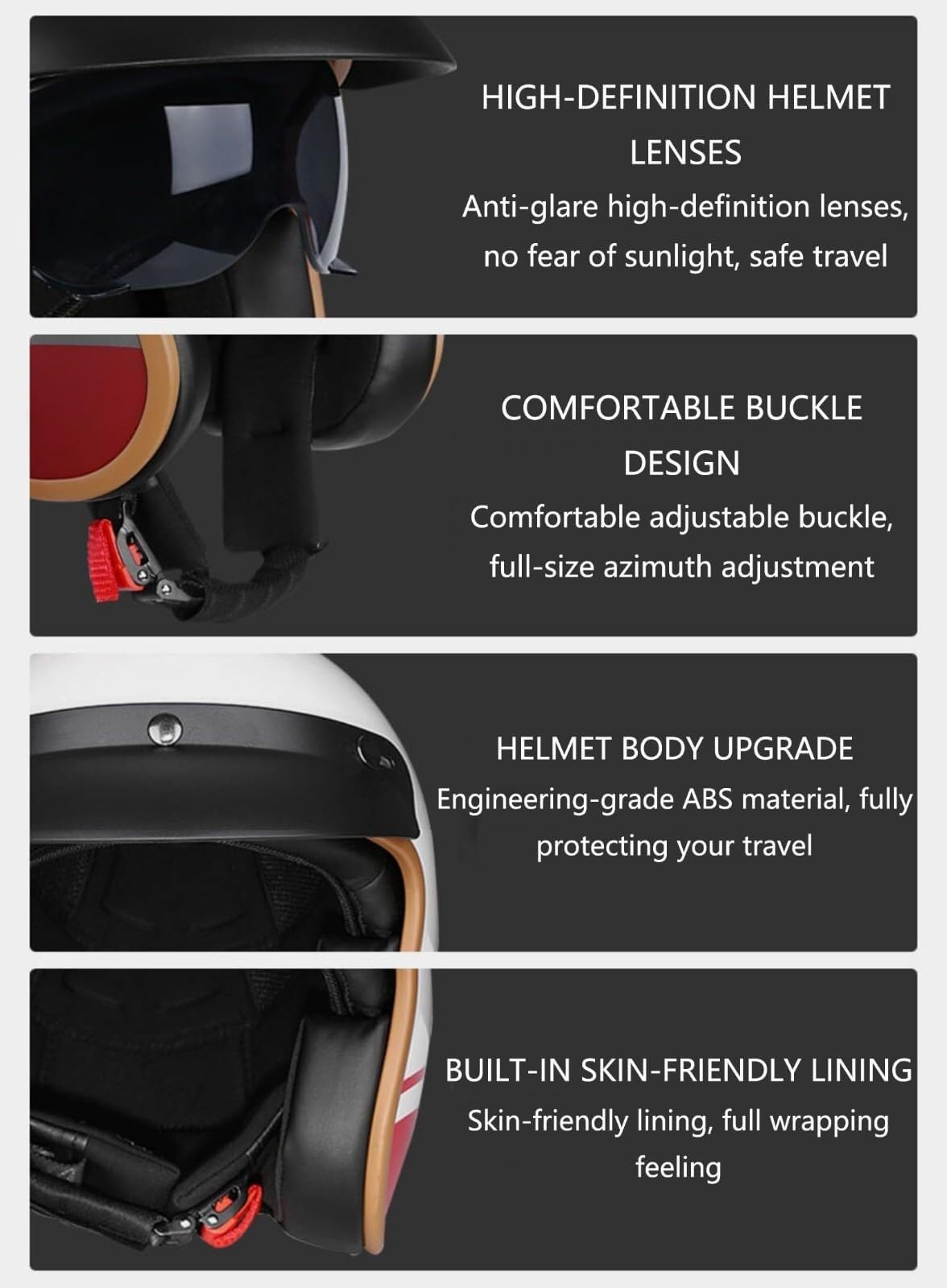 Moto Casque Bol Open Face Classic Sun Casque Moto Jet Vintage avec Visière, Casques Vintage à Face Ouverte,ECEDOT Homologué en pour Scooter Chopper - Casque De Moto Homme Et Femme Pilot(9,L=59~6
