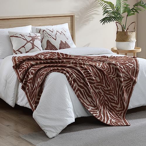 Snuggle Sac Luxury Feather Yarn Fluffy Throw Blanket Zebra Textured Reversible 3D Hand Feeling Super Soft Fuzzy Warm Cozy Decor Knitted Blankets For Winter Christmas Home Bed Couch 50''X60'' #TOP3