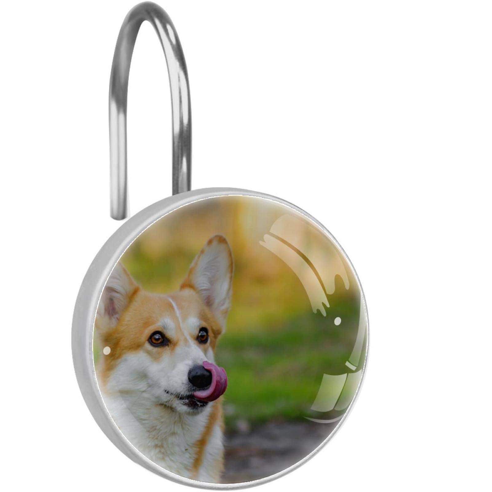 Anneaux de rideau de douche Corgi pour une salle de bain familiale joyeuse et design - 12 pièces