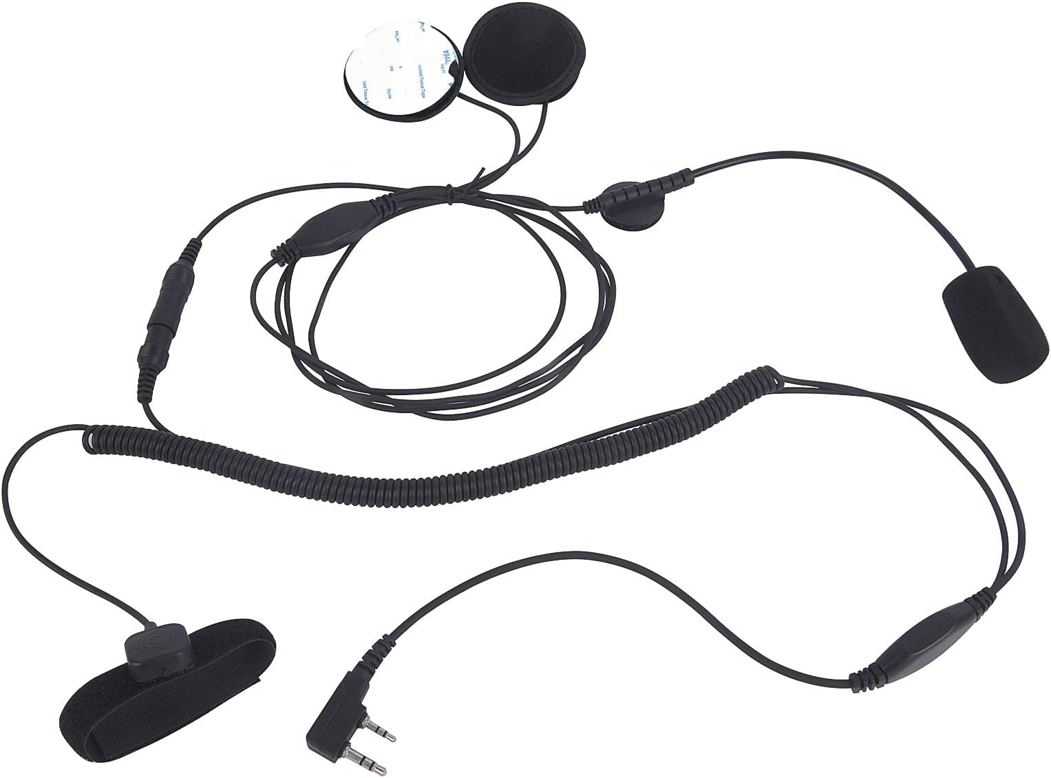 Helmet Earpiece Microphone Bike Bicycle Motorcycle Headphone Walkie Talkies Hands Free 2 Pin K Plug Full Face Two Way Radio Communication Headset for Baofeng Kenwood(Black,Wired)