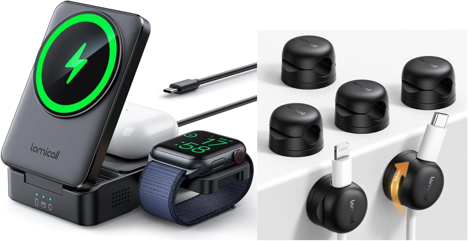 Lamicall 3 in 1 Compact Wireless Charging Station & Cord Organizer