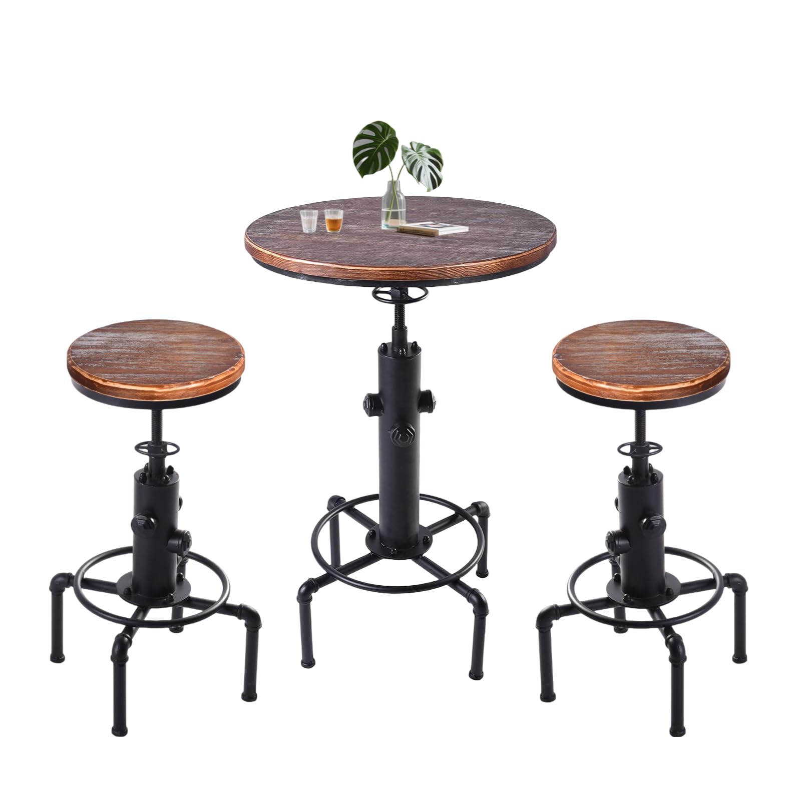 FUBIRUO Kitchen Table Set, 3 Piece Pub Table Set, Modern Round bar Table and Stools for 2, Bistro Bar Height Table Industrial Bar Stools Height