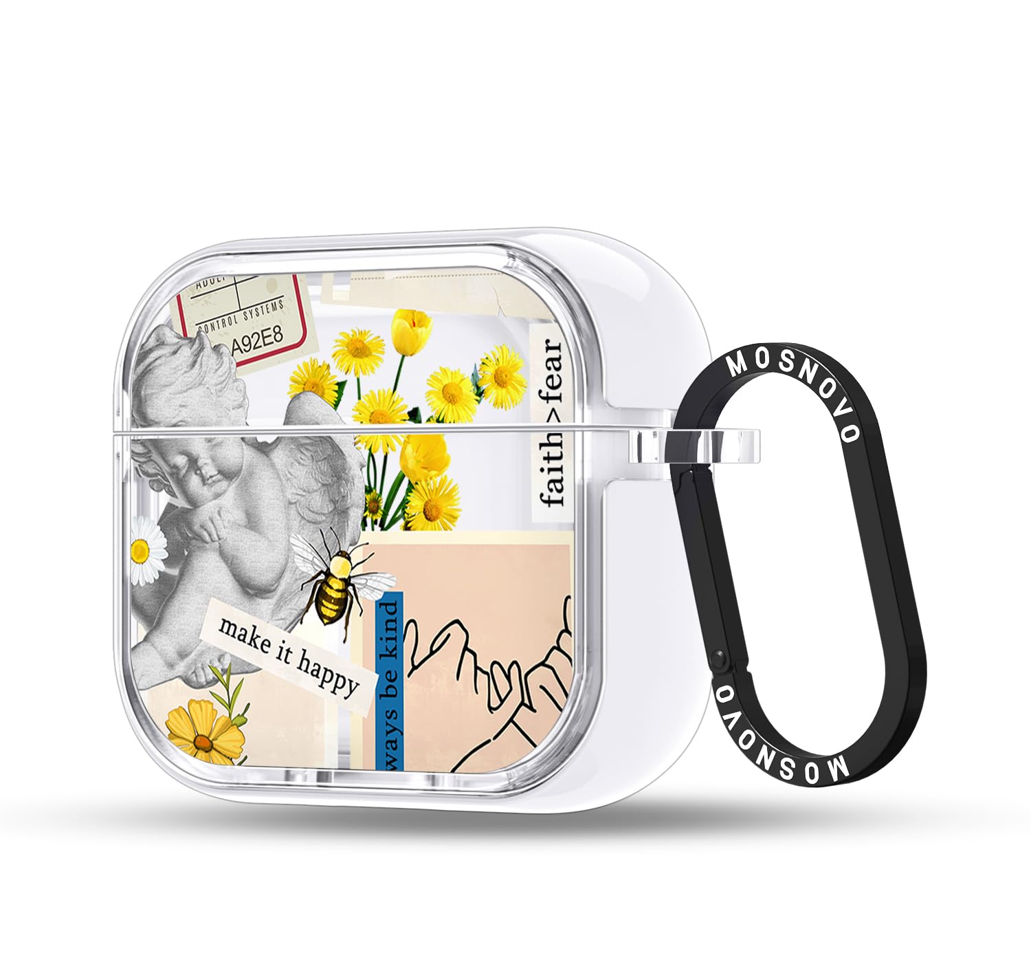 MOSNOVO Case for Airpods 4, Protective Clear Case with Shockproof Dual Layer Hard Luxe Metal Ring Designed for Airpods 4 Generation - Vintage Collage