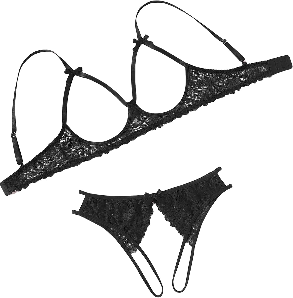 Avidlove Conjuntos de lencería exótica para mujer Travieso 2 piezas Conjunto de bragas de sujetador de encaje