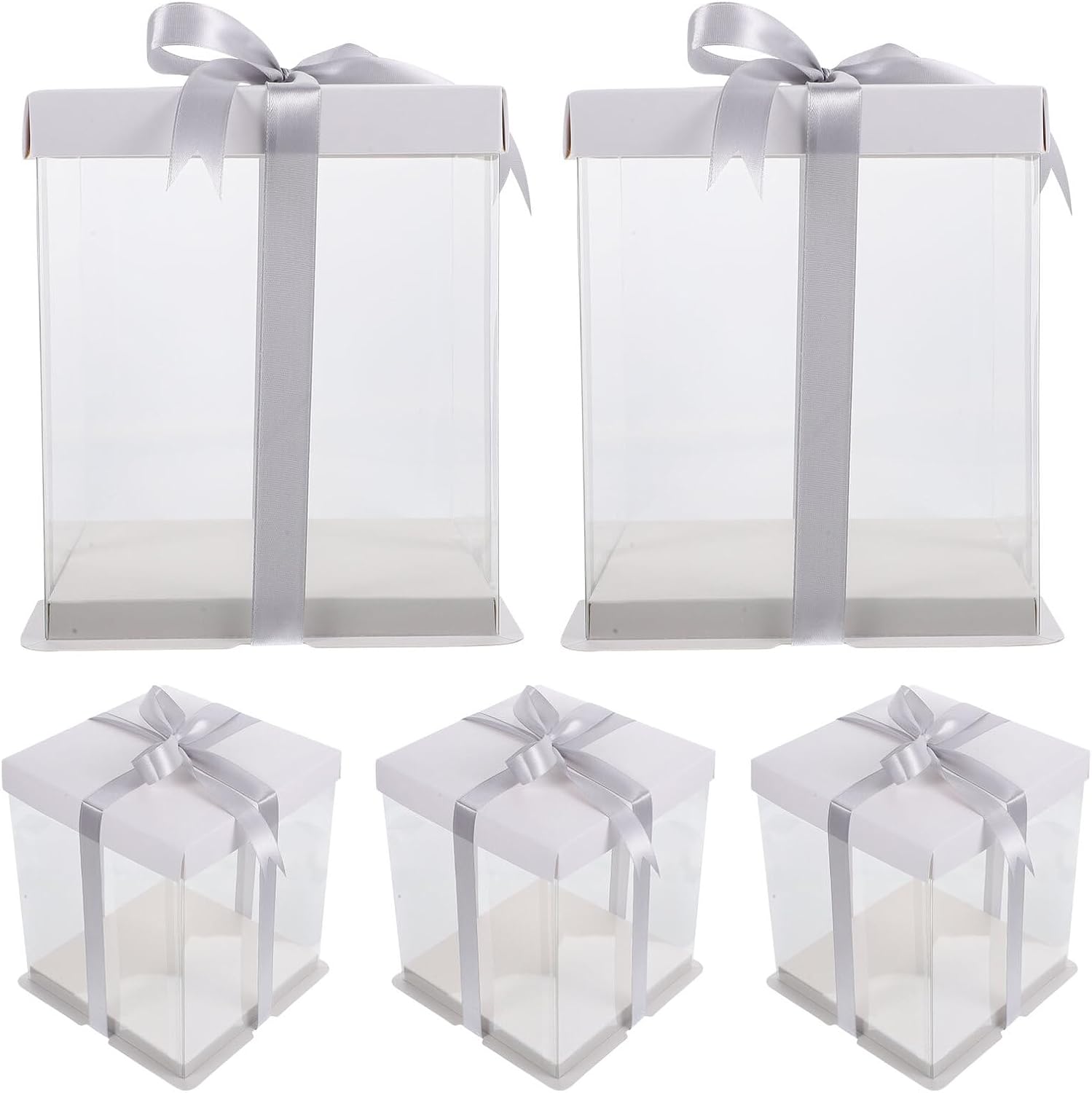 Ipetboom 5pcs Square Cake Boxes 4-inch Paper Cake Carrying Cases with Dual White Base for Birthday and Baking Packaging