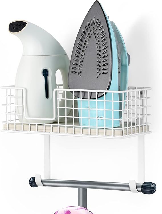 Ironing Board Hanger Wall Mount Iron Holder with Storage Shelf Laundry
