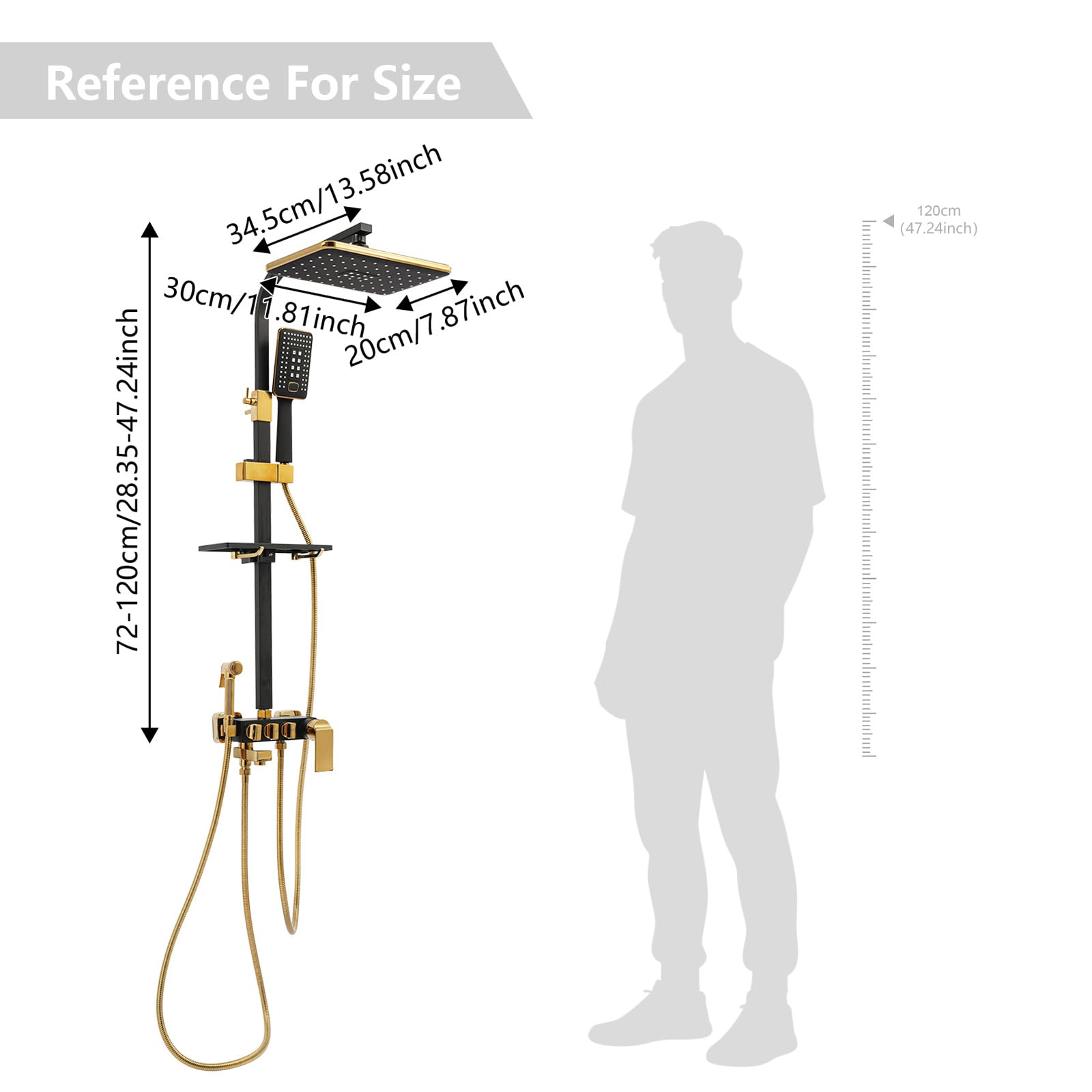 Duschsystem Schwarz Gold, Duschset 4 Sprühköpfe, Regendusche mit Handbrause