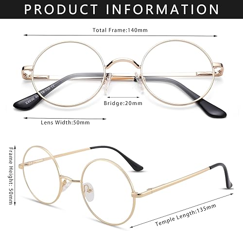 Miniatura 5 de Pro Acme Gafas redondas con marco de metal clásico, lentes transparentes sin receta para mujeres y hombres