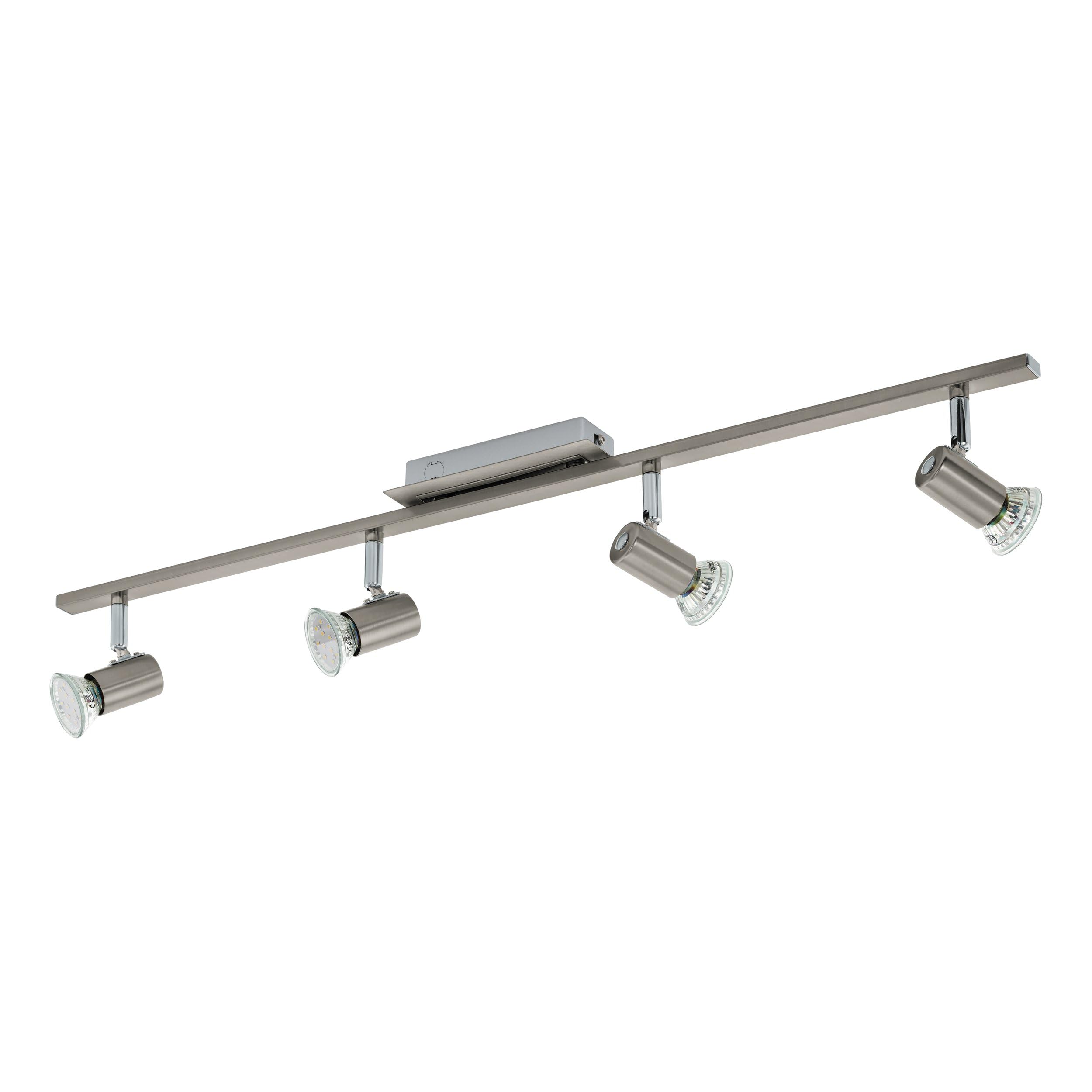 Eglo LED Ceiling lamp Rottelo, 4-Light Ceiling Spotlight, Metal Ceiling Fixture, Living Room Light in matt Nickel and Chrome, Spots Including GU10 Bulbs, Warm White, 78 cm Long