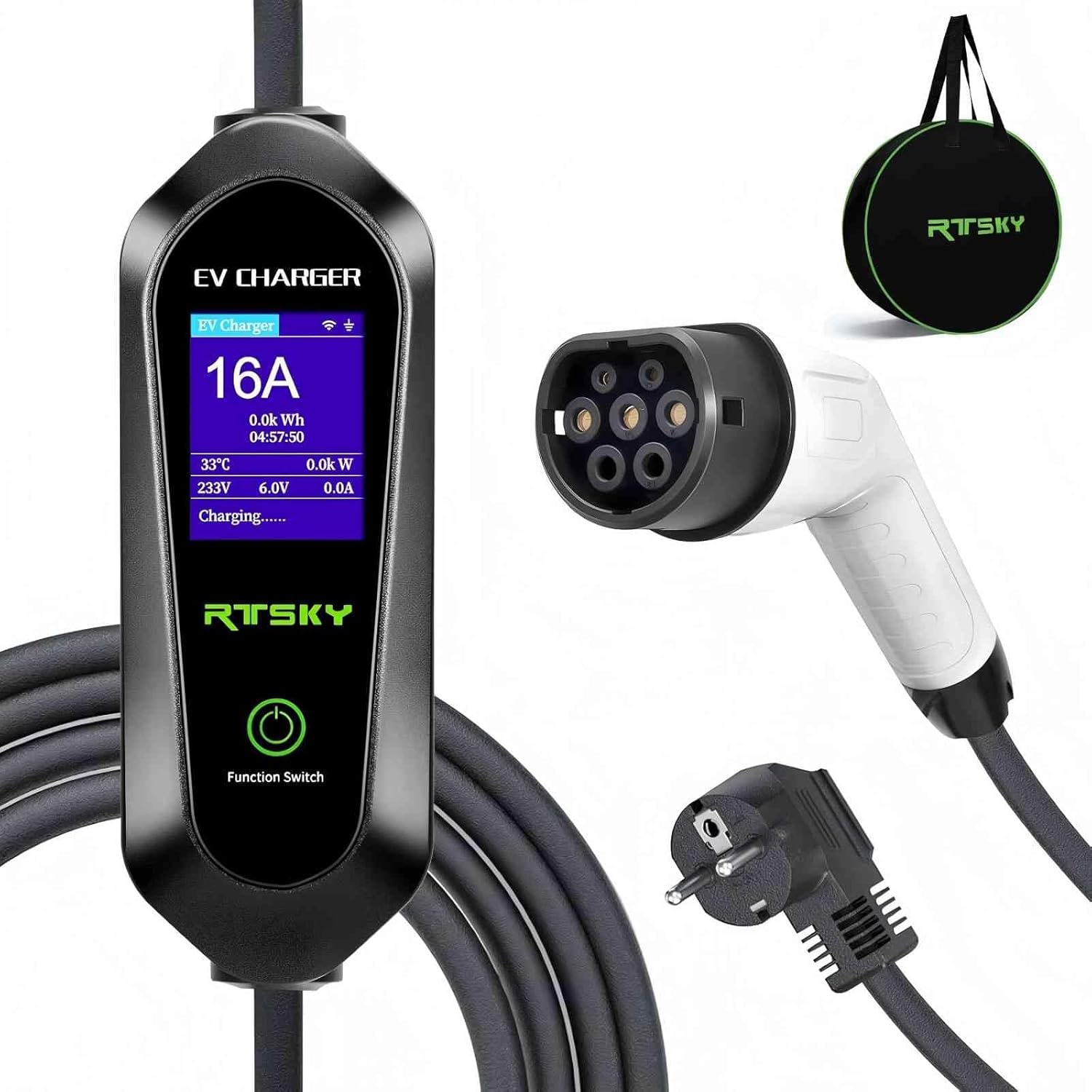 Cable de carga móvil Wallbox de 3,5 kW para coche eléctrico tipo 2, CEE 8-16 A sobre cargador de coche tipo 2 Schuko monofásico, cargadores EV de 16 A con pantalla digital, 5 m