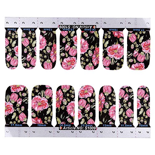 BMC 14pc Budding Open Pink Flower Themed Nail Art Effects Decal Wrap Stickers