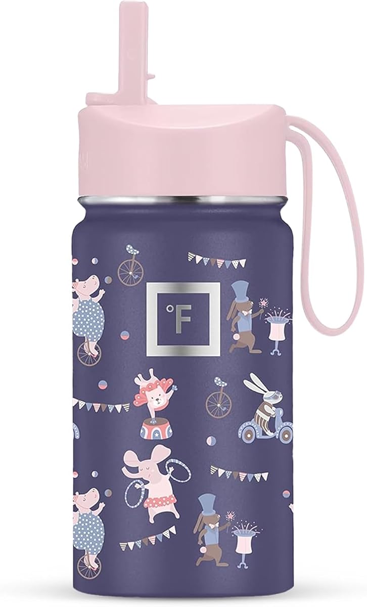 IRON °FLASK 14 oz Kids Insulated Water Bottle | Vacuum Insulated Kids Water Bottle with Leakproof Straw Lid & 20 Name Stickers - BPA Free (Fiesta)