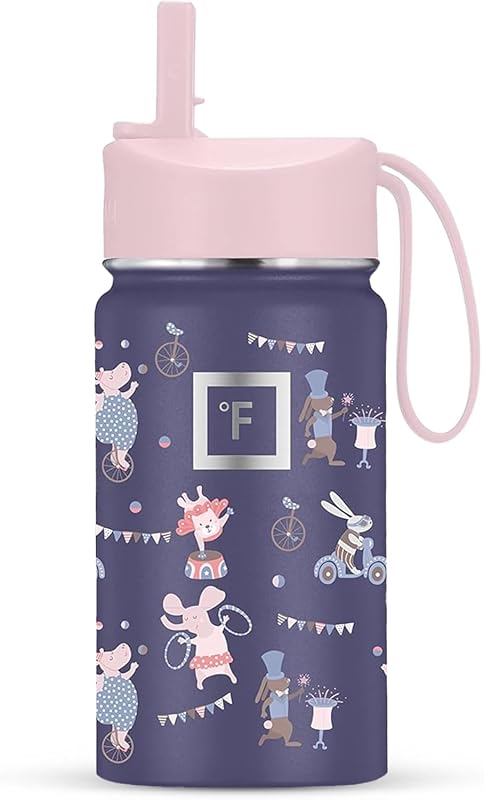 IRON °FLASK 14 oz Kids Insulated Water Bottle | Vacuum Insulated Kids Water Bottle with Leakproof Straw Lid & 20 Name Stickers - BPA Free (Fiesta)