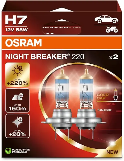OSRAM NIGHT BREAKER 220 H7 Halogen Headlight Bulb - 220% More Brightness