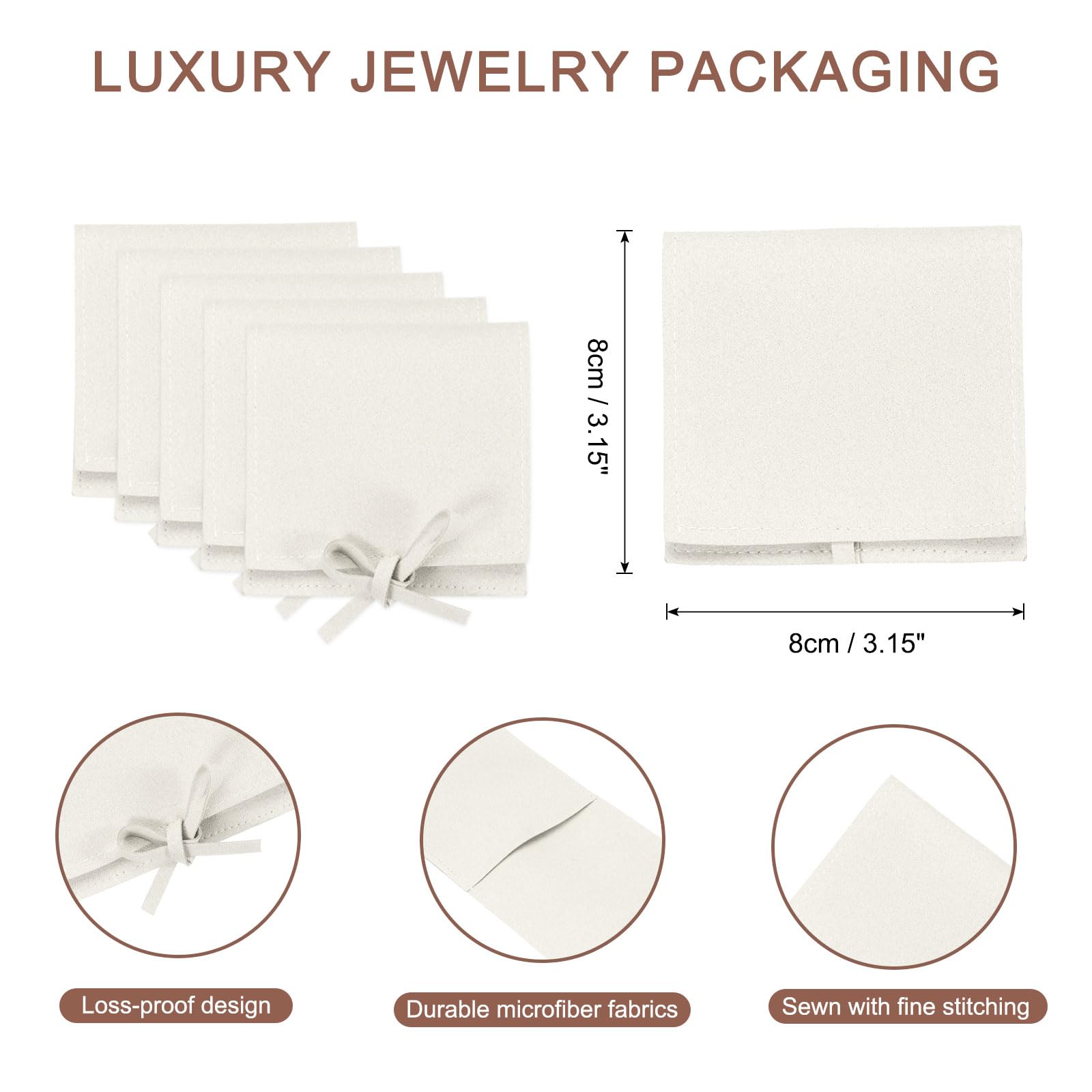 PATIKIL 8x8cm Bustine Gioielli 8x8cm con Bottone a Pressione, Pz10 Buste in Velluto Portatili Gioielli Morbide Collane, Braccialetti, Orecchini, Orologi, Anelli, Spille, Beige