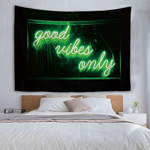 HuxtleEssentials Tapiz decorativo de pared, con texto en inglés Good Vibes Only Words in Neon Light para dormitorio, sala de estar, exterior, 50 x