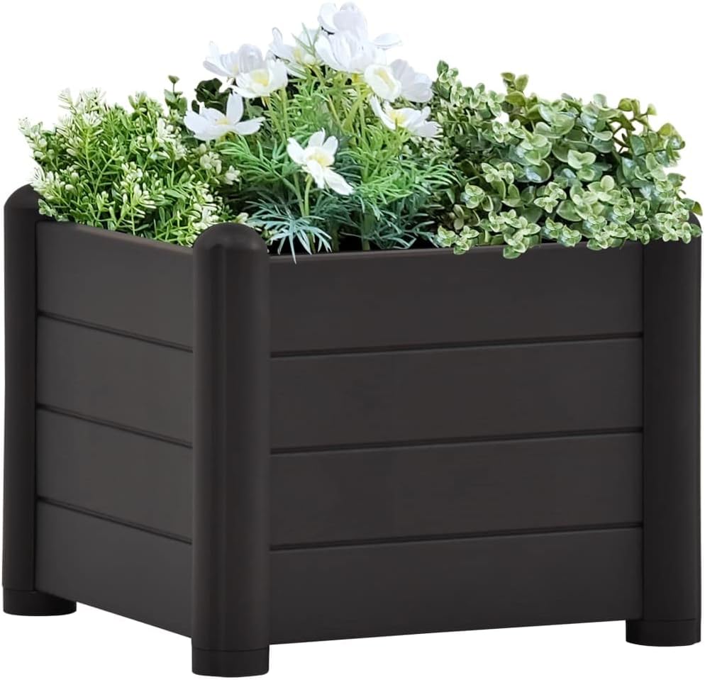 Garden Raised Bed PP Mocha,Garden Boxes Outdoor,Raised Garden Beds,Plants Planters,Gardening Planter,Patio Raised Beds,for Use on Porches,Decks,patios,Balconies,16.9"x16.9"x13.8"
