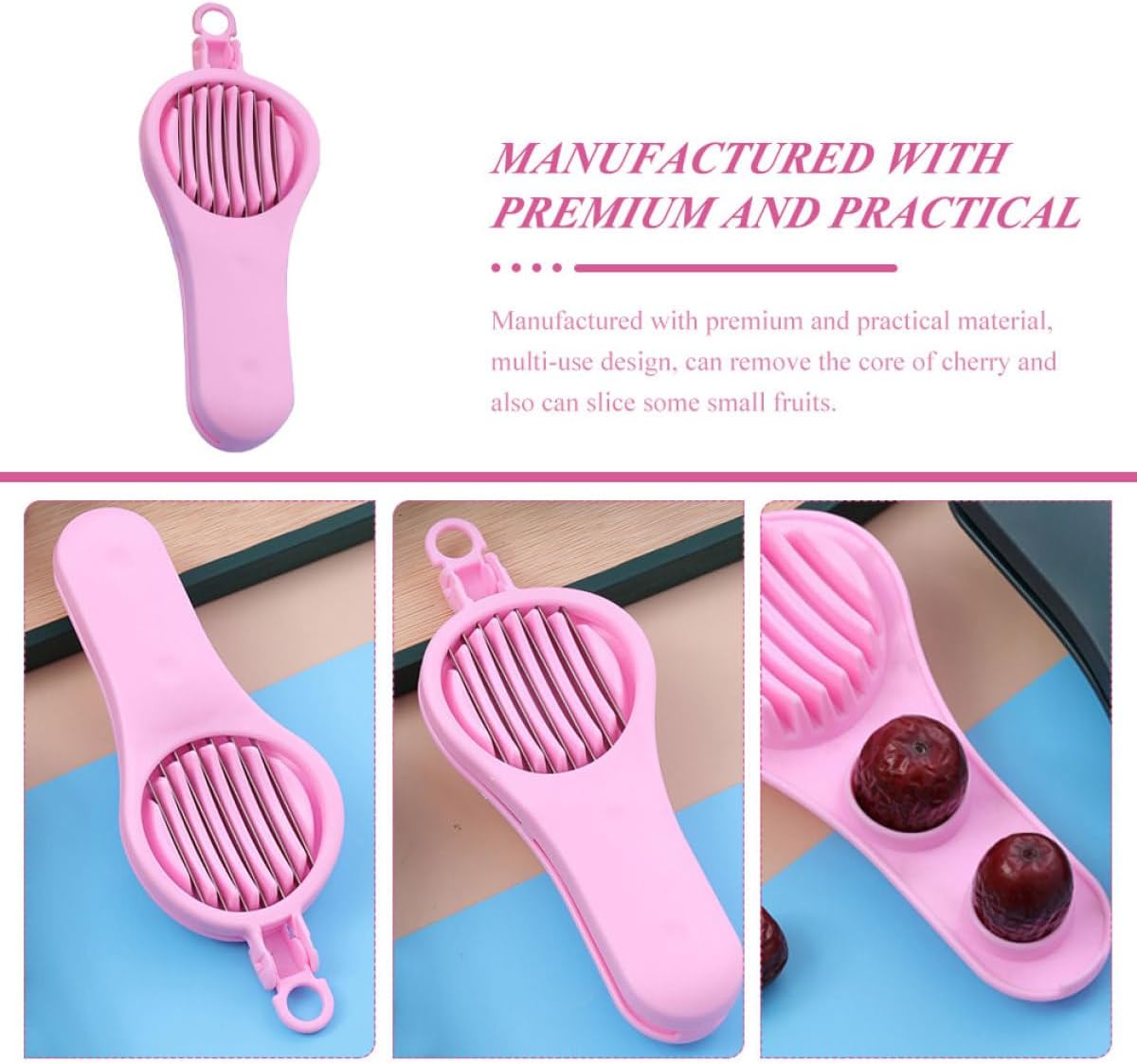 Multi-use Cherry Pitter and Red Date Corer Manual Fruit Slicer Kitchen Tool Pink for Home Cooking and Baking