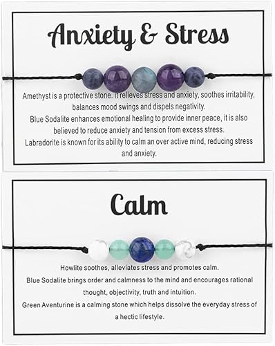 Miniatura 3 de COLORFUL BLING 2 pulseras de cuentas de cristal curativo para mujer pulseras de amatista de 7 chakras protección espiritual de deseos ansiedad