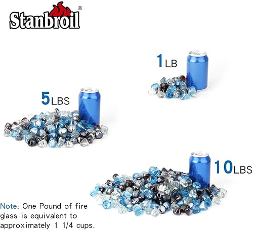 Miniatura 3 de Stanbroil Diamantes de vidrio de fuego mezclados de 10 libras, vidrio de fuego de 12 pulgada mezclado con azul caribeño, hielo de cristal, brillo