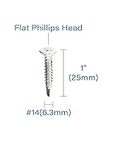 Vista 3 de Tornillos autoperforantes Phillips de cabeza plana inoxidable #14 x 1 (100 piezas) Acero inoxidable 410 totalmente roscado Hoja de metal Tek