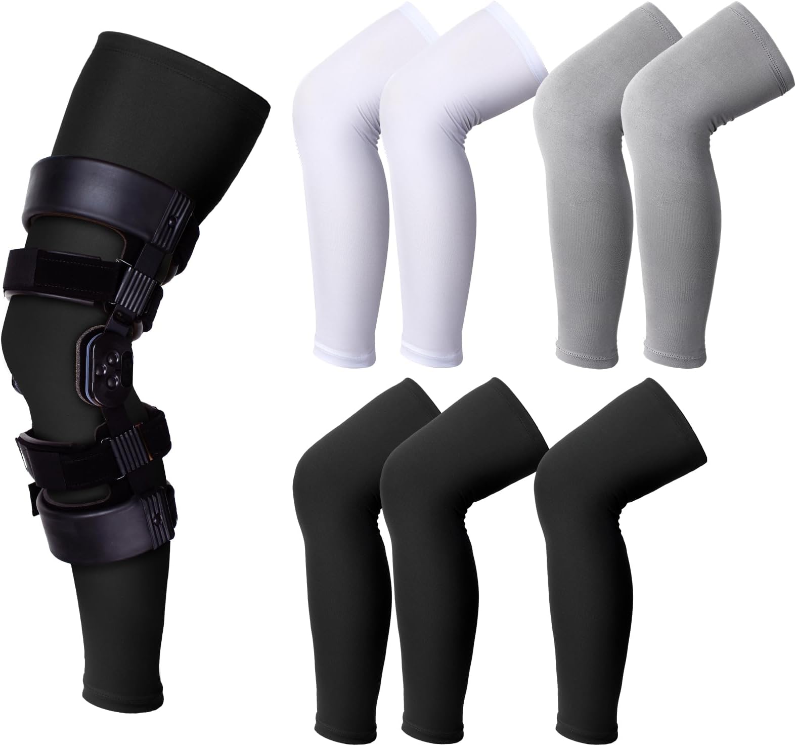 Sosation 8 Pcs Knee Brace Undersleeve Knee Sleeve for Under Brace Closed Patella Compression Breathable Leg Sleeves for Men Women Thigh Shin Support for Sports Protector(X-Large)