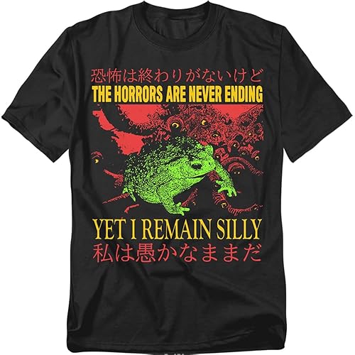 Popfunk Horrors Never Ending Frog T Shirt – Funny Surreal Meme Humor Tee for Men or Women, Unisex Adult - Medium - Black