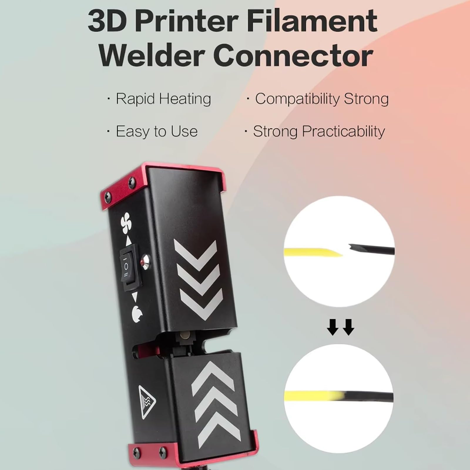 Spawarka filamentów do drukarek 3D, złącze filamentu 1,75 mm z tuleją PTFE 100 szt., regulowane naprężenie, grzanie i chłodzenie, zacisk spawalniczy do filamentów PLA, ABS, PC, PETG, TPU