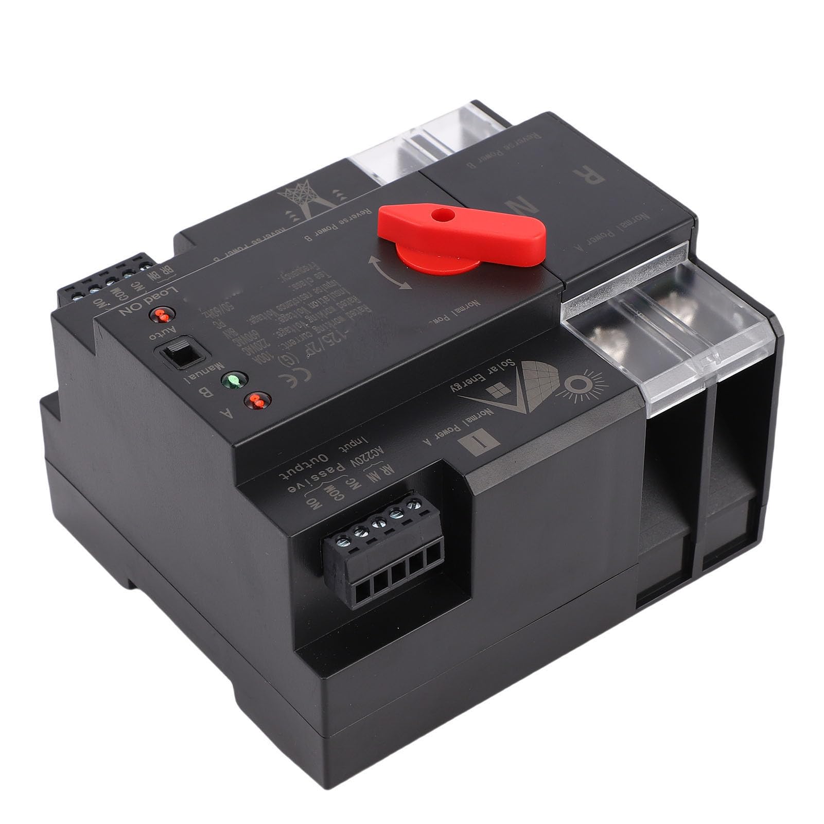 Tissting Interruptor De Transferencia Automática De Doble Potencia 2P 100A Sin Interrupción - Controlador De Palanca Montaje En Rail DIN 35mm