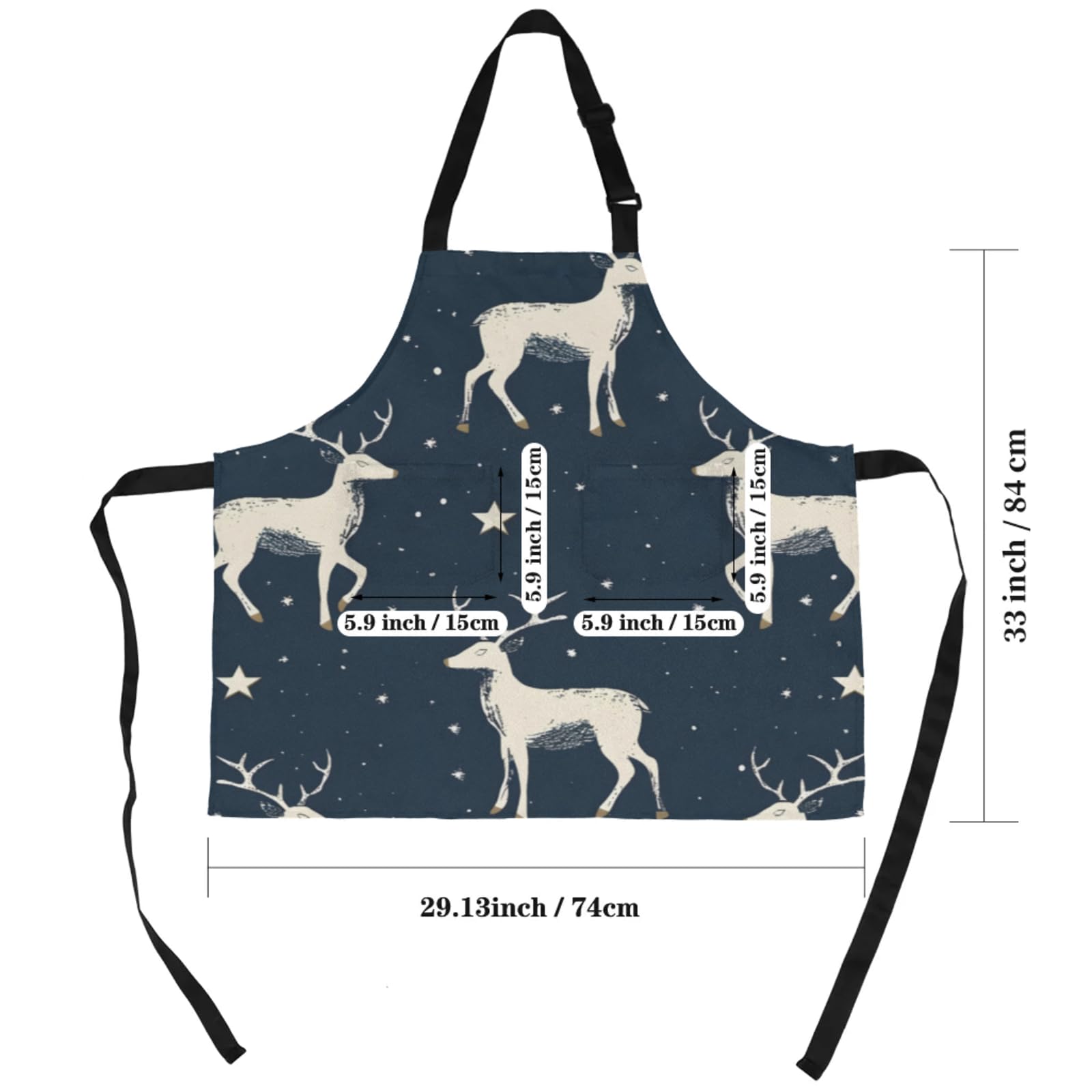 Aglebo Elk Silhouette Star Chef Apron with Pockets Adjustable Shoulder Strap Waterproof Cooking Apron for Kitchen Baking Gardening Pottery Painting