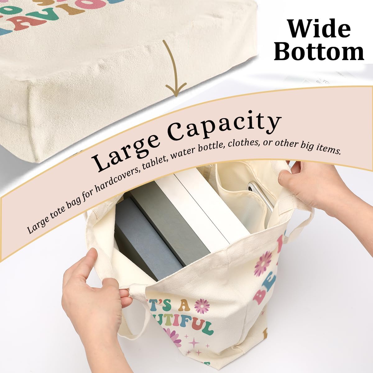 To Shape Behaviors 2pcs Cosmetic Bag Canvas Tote Bag for Women, Beach Grocery Canvas Tote, Behavior Therapist ABA Therapist Appreciation Gift for Friend Nurse Birthday Christmas Mental Health Gifts - Image 2